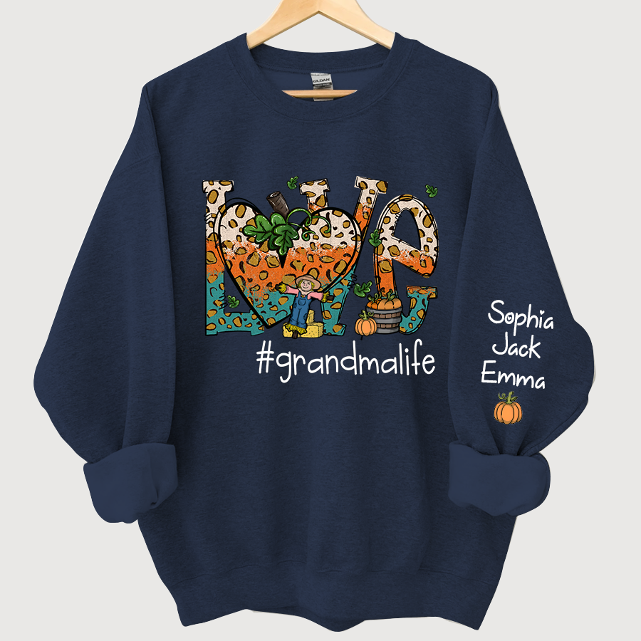 Love Grandmalife Leopard Leaves Pumpkin Sweatshirt