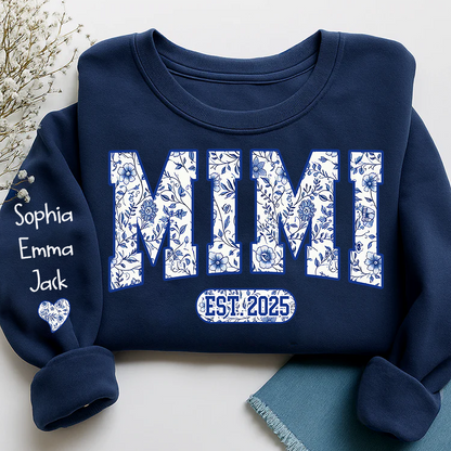 Mimi Floral Toile Blue Water Color Est Gift For Grandma And Grandkids Sweatshirt