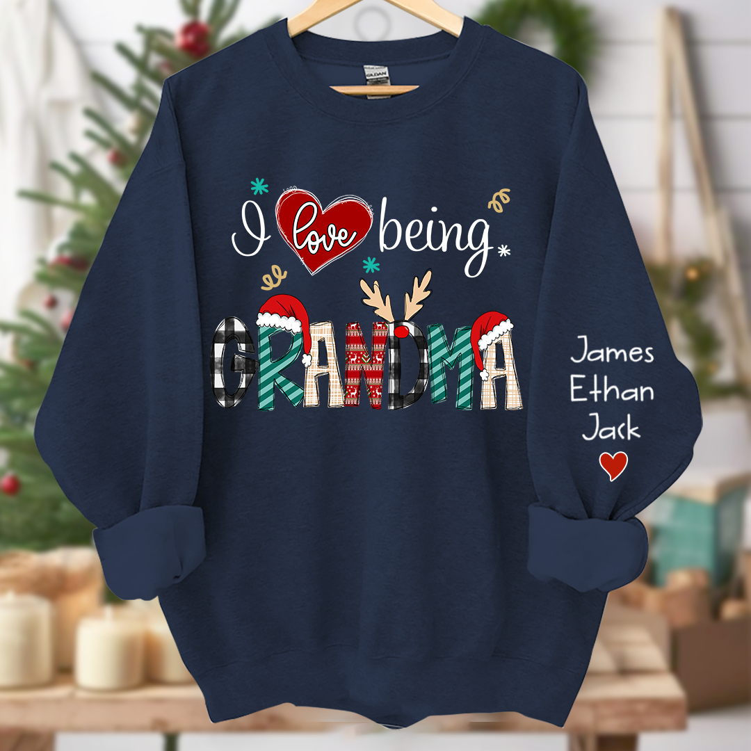 Personalized I Love Being Grandma Merry Christmas Sweatshirt, Custom Grandma and Grandkids Sweatshirt