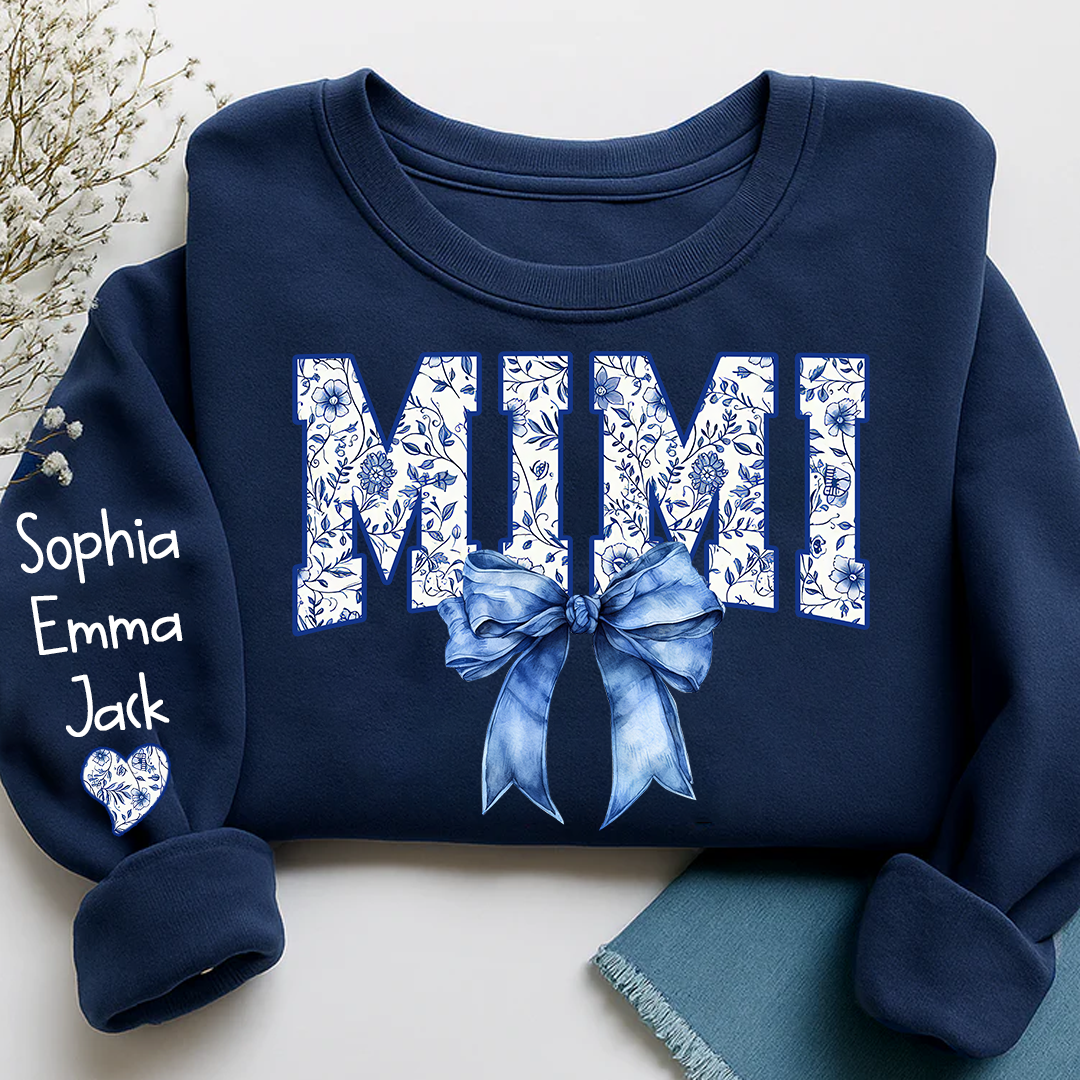 Mimi Floral Toile Blue Water Color Coquette Bow Gift For Grandma And Grandkids Sweatshirt