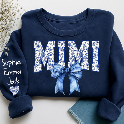 Mimi Floral Toile Blue Water Color Coquette Bow Gift For Grandma And Grandkids Sweatshirt