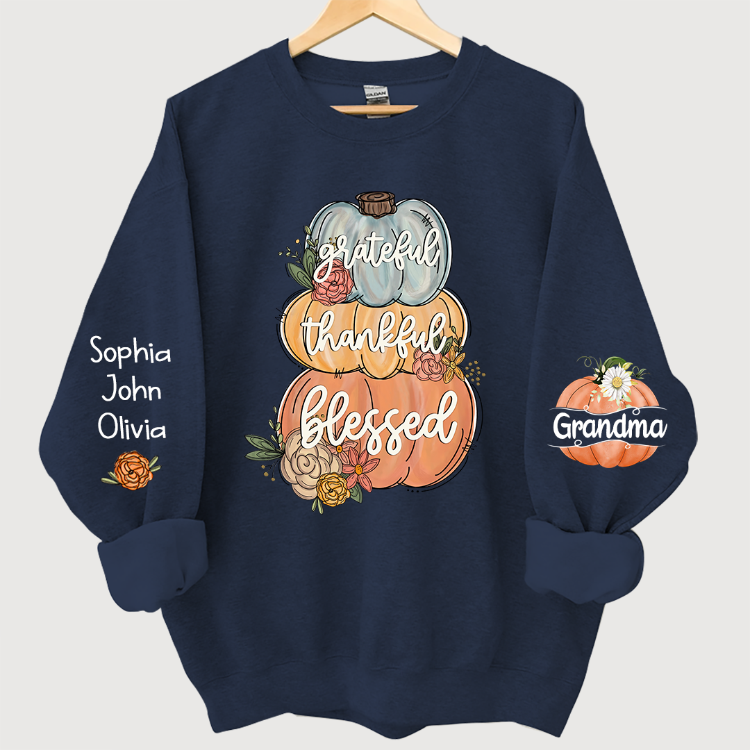 Grateful Thankful Blessed Grandma Autumn And Grandkids Sweatshirt