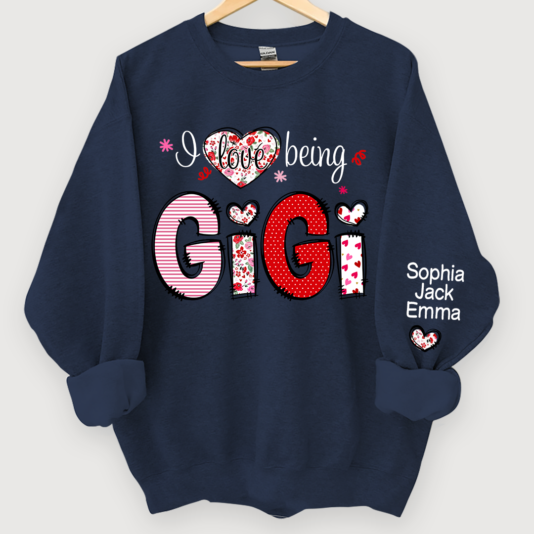 Personalized I Love Being Grandma And Kids Names On Sleeve Sweatshirt, Custom Grandma Sweatshirt, Custom Mother's Day Gift