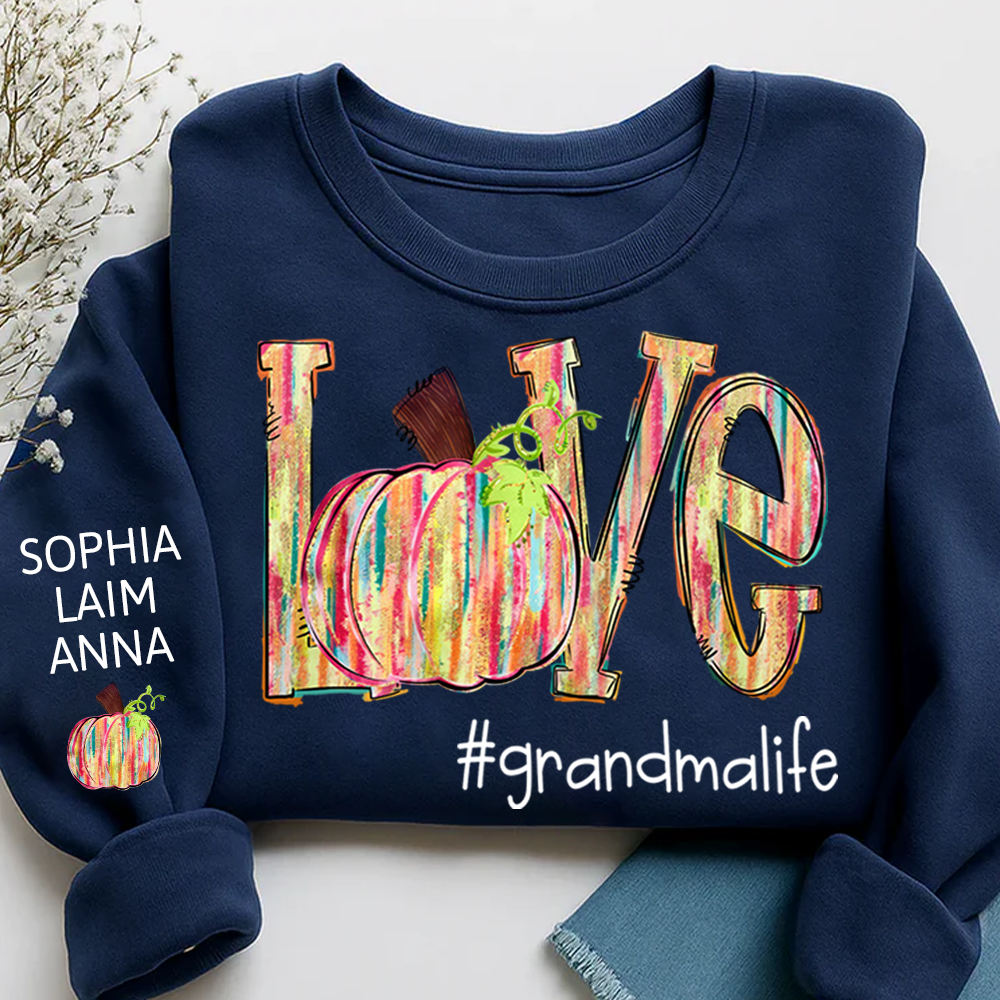 Colorful Pumpkin Love GrandmaLife – Fall Striped Design And Grandkids Sweatshirt