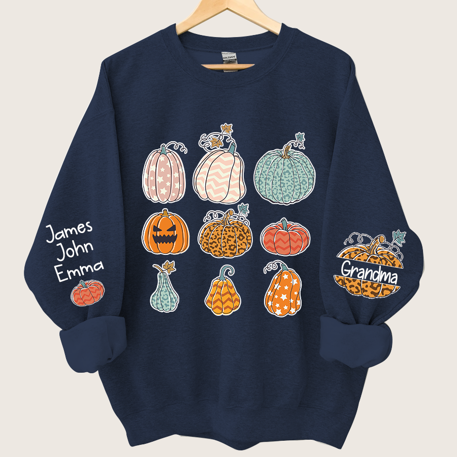 Personalized Grandma Pumpkin Varieties And Grandkids Names Sweatshirt