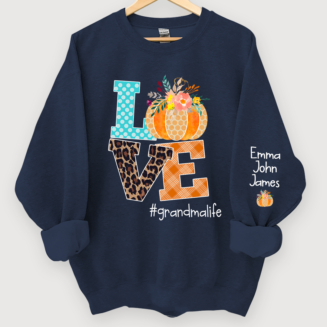 Love grandmalife Pumpkins Autumn And Grandkids Sweatshirt