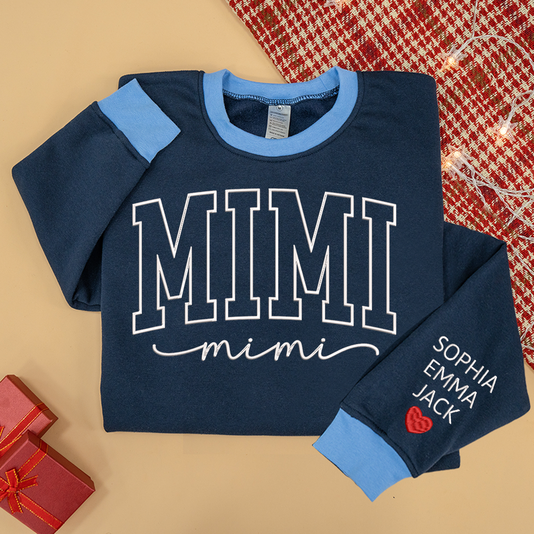 Colorful Crewneck, Custom Mimi Heart Embroidery And Grandkids Sweatshirt Mix