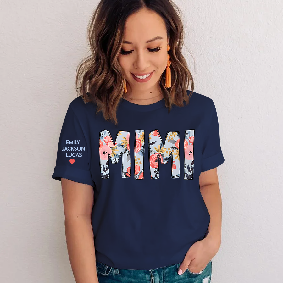 Mimi Pattern Flower with grandkids mother's day T-Shirt