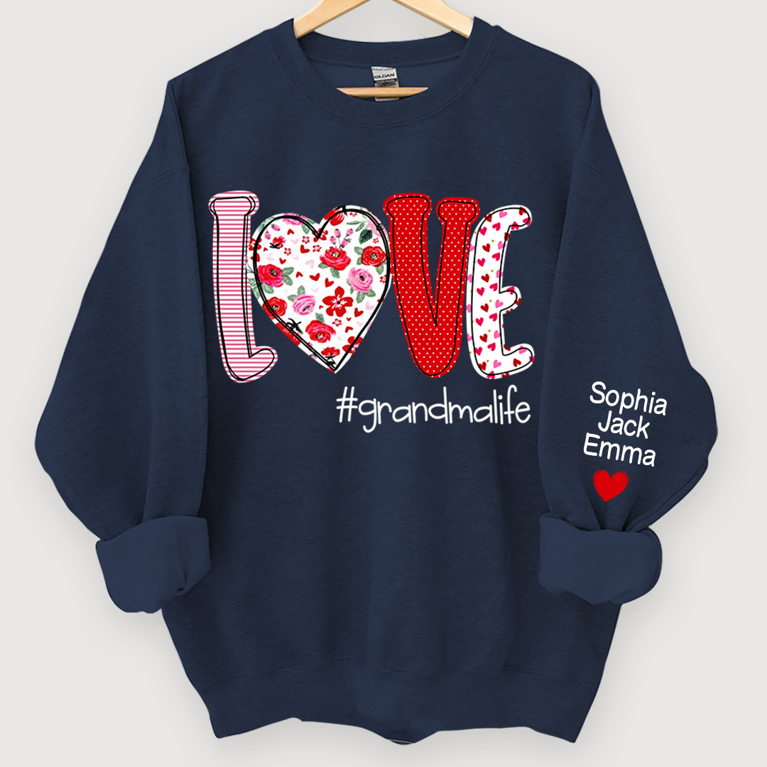 Personalized Love Grandmalife And Kids Names On Sleeve Sweatshirt, Personalized Mother's Day Gift