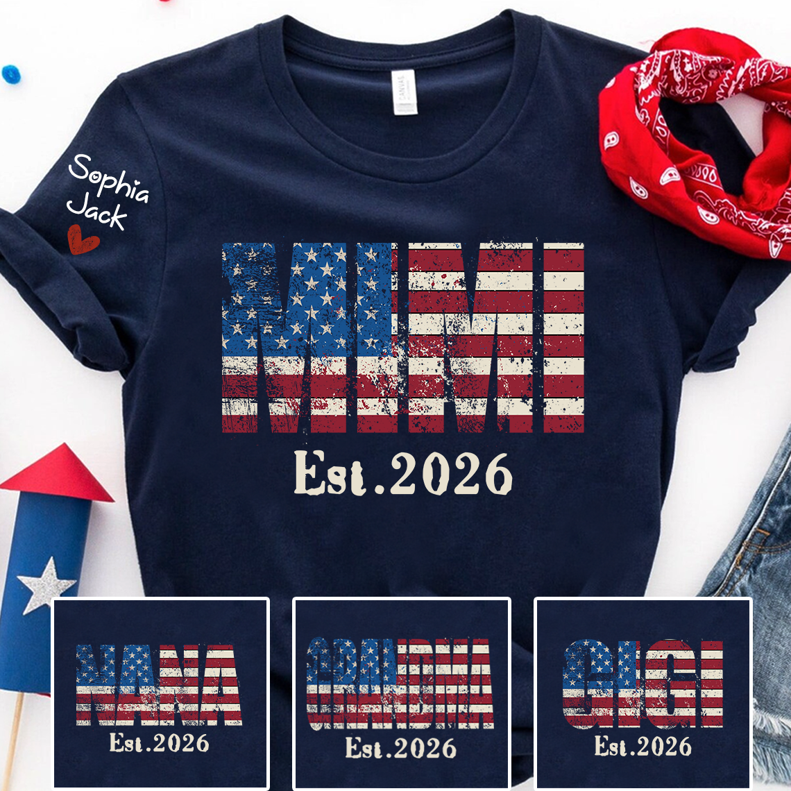 Mimi est Shirt, USA Flag Design, Custom Name, 4th of July Shirt, Independence Day Family T Shirt
