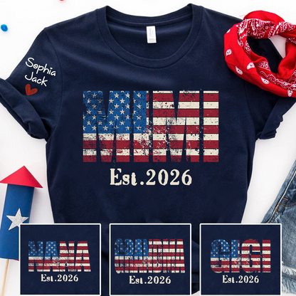 Mimi est Shirt, USA Flag Design, Custom Name, 4th of July Shirt, Independence Day Family T Shirt