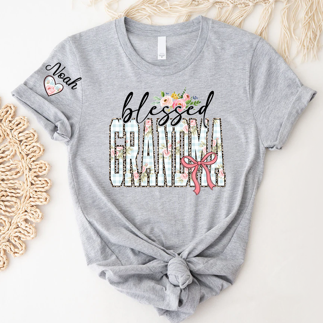 Blessed Nana Flower, Personalized Nana and Grandkids Mother Day Gift T-shirt