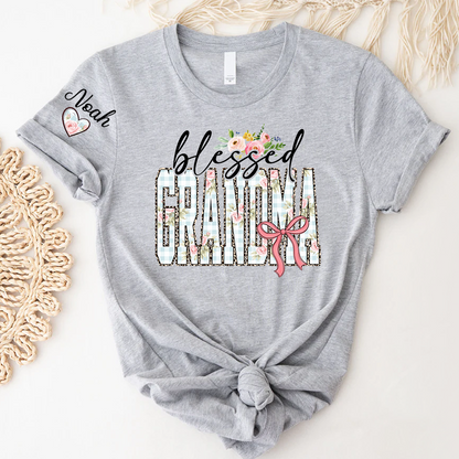 Blessed Nana Flower, Personalized Nana and Grandkids Mother Day Gift T-shirt