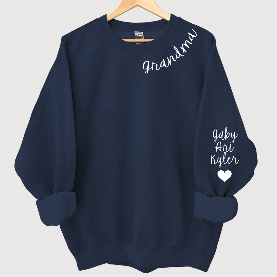 Nana Sweatshirt with name on collar and Grandkids names on sleeve, Grandma Sweatshirt