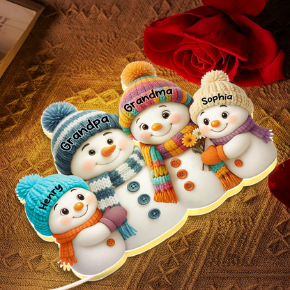3D Effect Snowman Grandma, Grandpa & Grandkids Personalized Light Box – Custom Christmas Decoration & Heartwarming Gift for Grandparents Light Box