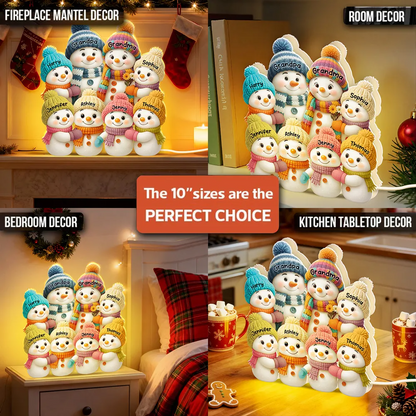 3D Effect Snowman Grandma, Grandpa & Grandkids Personalized Light Box – Custom Christmas Decoration & Heartwarming Gift for Grandparents Light Box