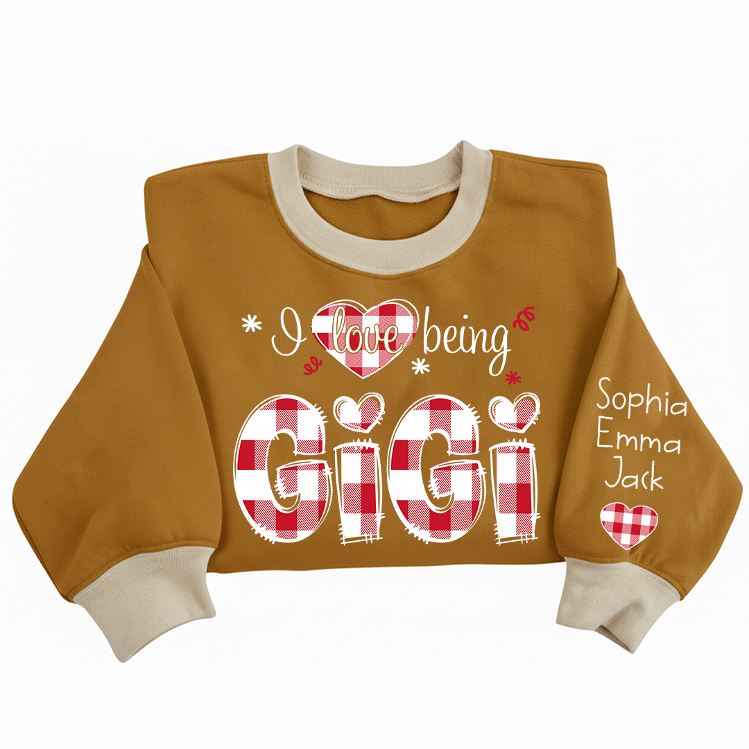Custom 'I Love Being Gigi' Christmas & Valentine Gift for Grandmothers - Personalized Names - Cozy Holiday Shirt for Gigi Sweatshirt Mix