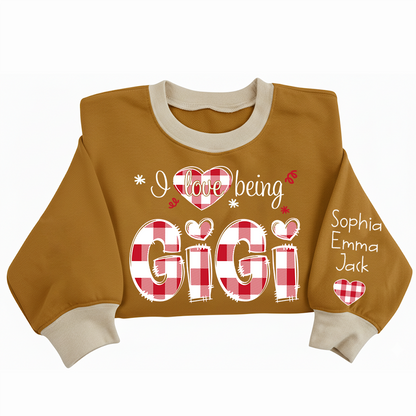 Custom 'I Love Being Gigi' Christmas & Valentine Gift for Grandmothers - Personalized Names - Cozy Holiday Shirt for Gigi Sweatshirt Mix