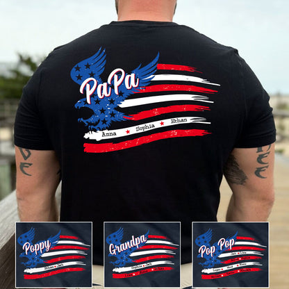 Papa with Grandkids Names 4th Of July T-Shirt