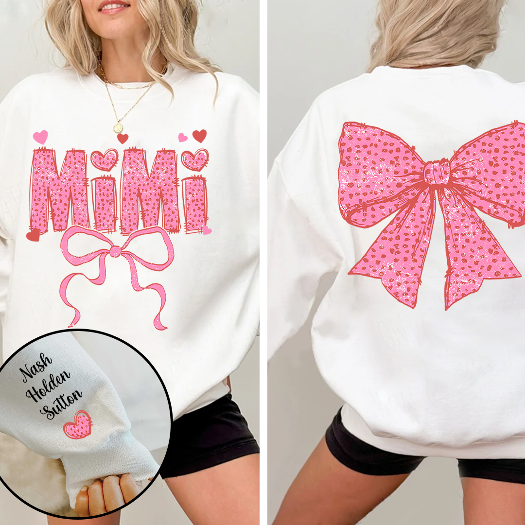 Personalized Mimi Pink Bow Sweatshirt – Custom Grandma Gift for Birthday or Christmas