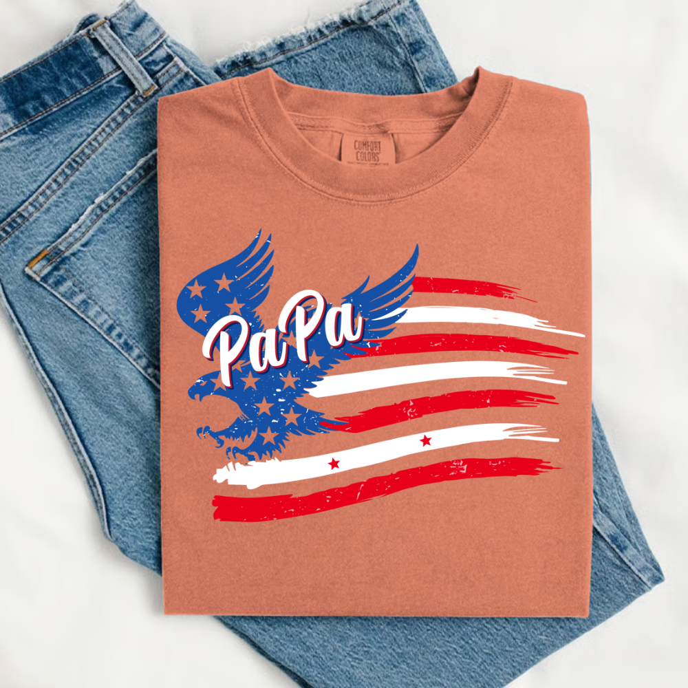 Personalized Papa Shirt, Custom Papa with Grandkids Names 4th Of July T-Shirt, Father's Day Independence Day Shirt