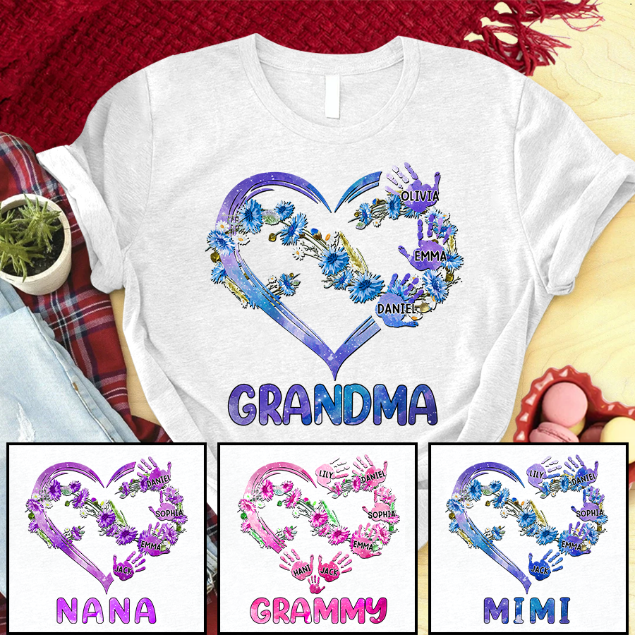 Wildflower Grandma Heart Shirt, Grandkids Name Shirt, Gift For Grandma, Nana Mimi Grammy Mom Gift, Mother's Day CTH01 T-Shirt T-Shirt