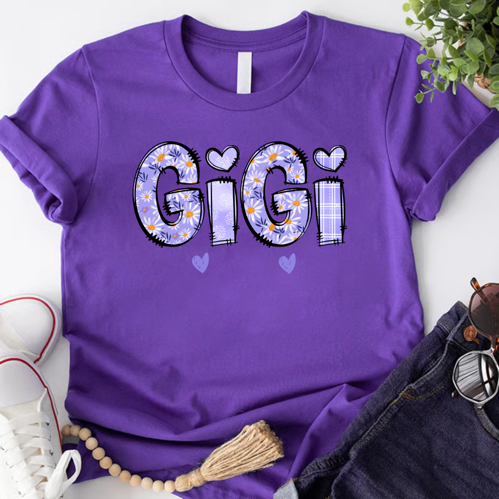 Custom Gigi Purple Daisy With Grandkids Mother's Day Shirt