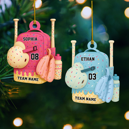Personalized Softball Baseball Backpack Ornament 2025 – Custom Name, Number & Team Christmas Decoration for Players Ornament