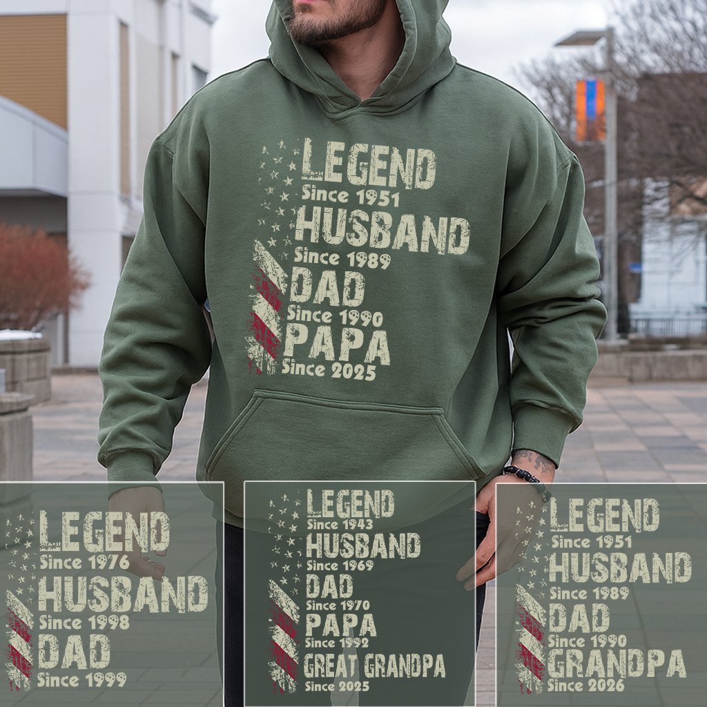 Legend Husband Dad Papa Hoodie – Custom “Since Year” Family Timeline Hoodie, Personalized Gift for Dad Grandpa Papa, Father’s Day Gift for Him 2025