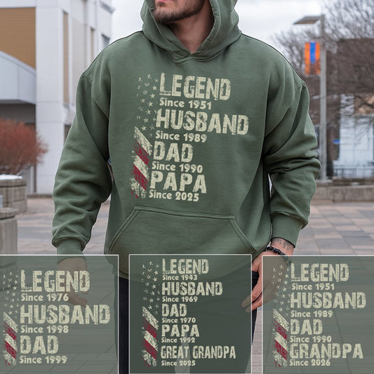Legend Husband Dad Papa Hoodie – Custom “Since Year” Family Timeline Hoodie, Personalized Gift for Dad Grandpa Papa, Father’s Day Gift for Him 2025