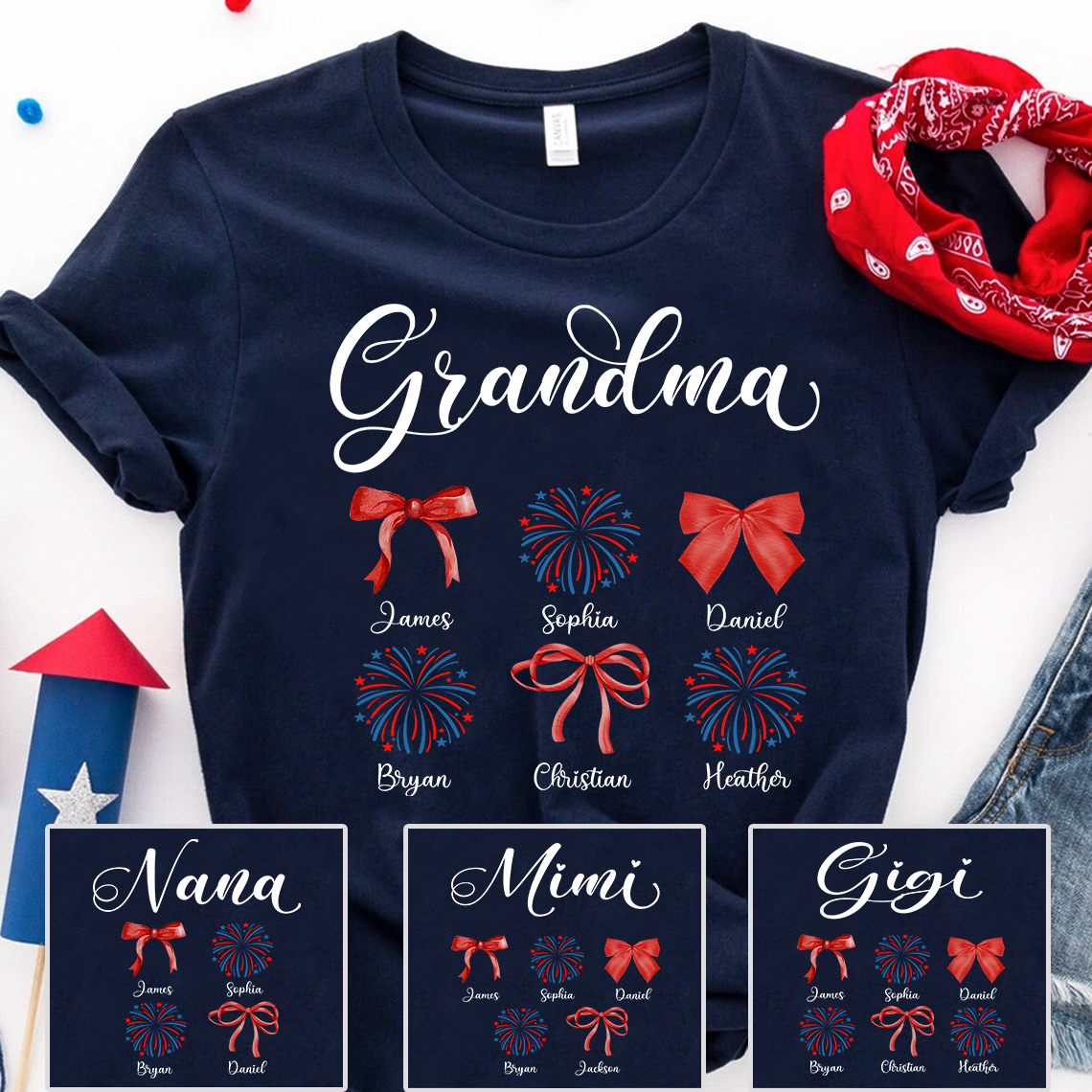 Grandma 4th Of July With Grandkids Bow Fireworks TH