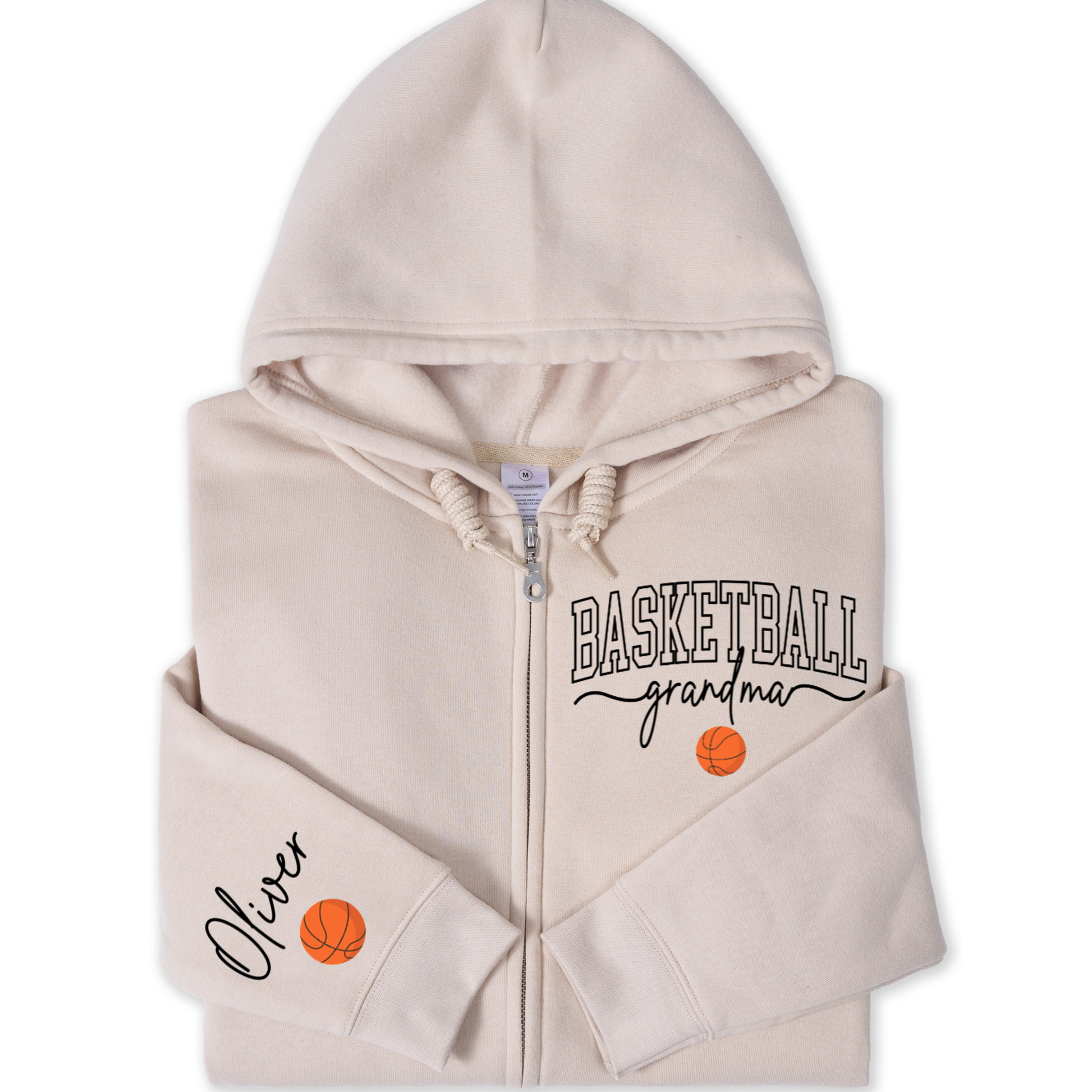 Basketball Grandma Personalized Zip Hoodie – Custom Name Sleeve Hoodie