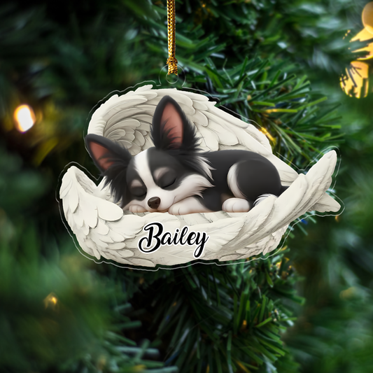 Custom Papillon Angel Ornament – Personalized Sleeping Dog Christmas Gift for Dog Lovers, Pet Memorial Tree Decoration Ornament