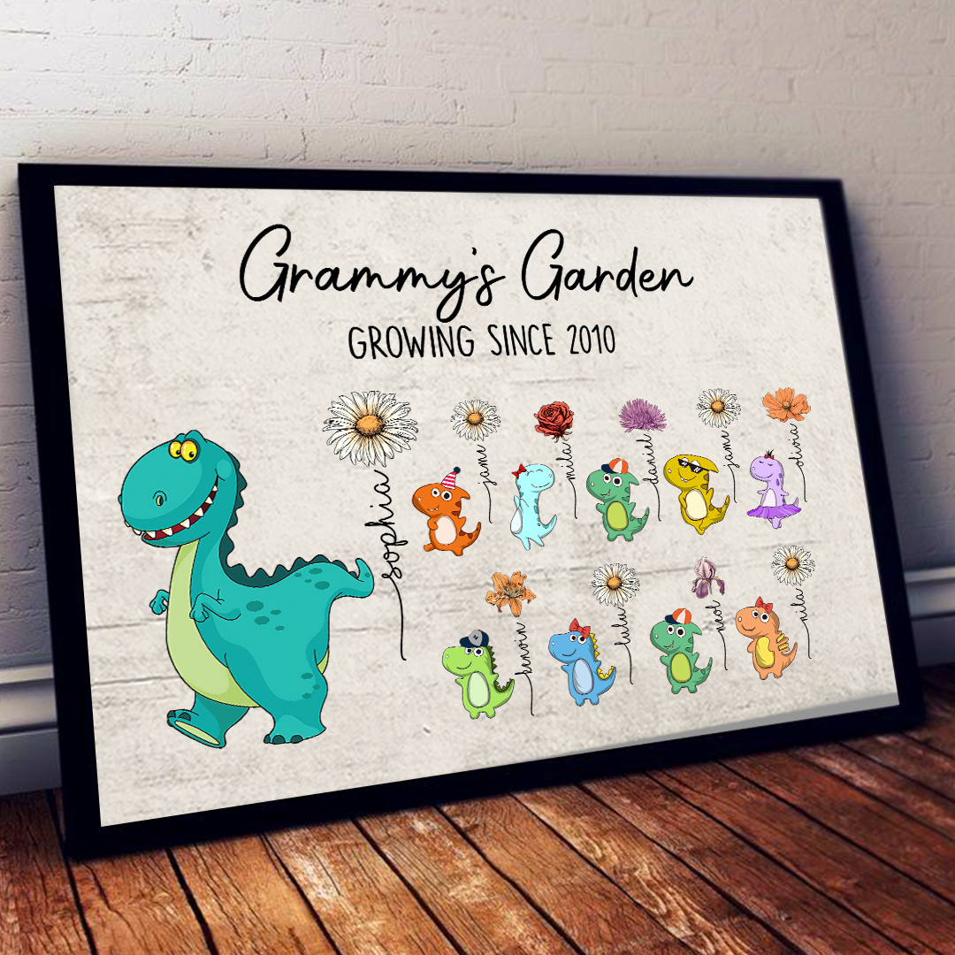 Nana's Garden Nana And Kids Saurus  Poster