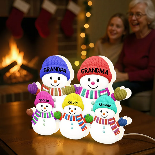 3D Effect Heartwarming Christmas Snowman Light Box – Personalized Gift for Grandma, Grandpa & Grandkids, A Cozy Holiday Keepsake Light Box