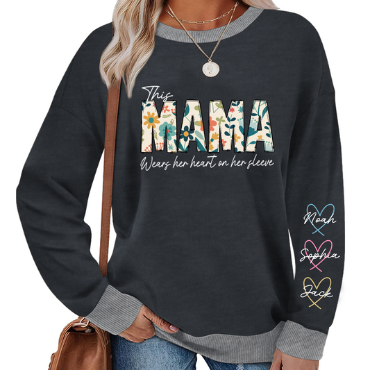 Personalized Wear Your Heart on Your Sleeve Sweatshirt MIX with Kids’ Names For Mom And Grandma Gift  Sweatshirt MIX