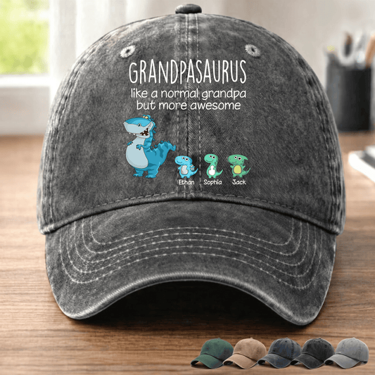 Grandpasaurus Dinosaur Hat for Grandpa, Funny Grandpa Cap with Cute Dino Family Design, Personalized Fathers Day Birthday Gift for Grandfather Dad Men