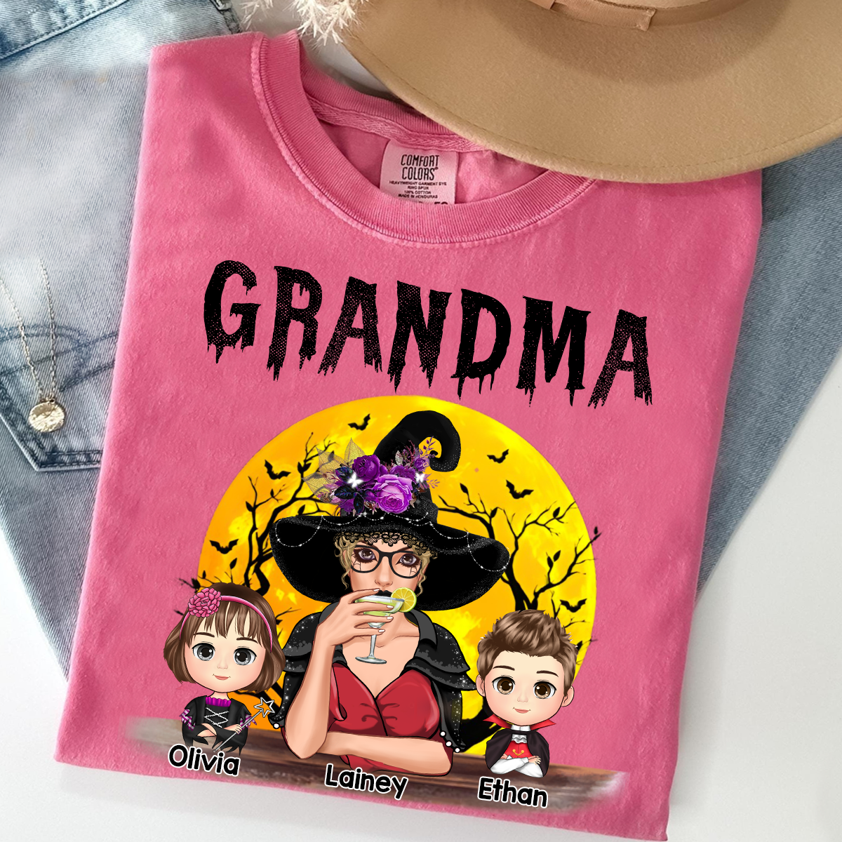Comfort Colors® Custom Grandma With Grandkids Halloween Art TH