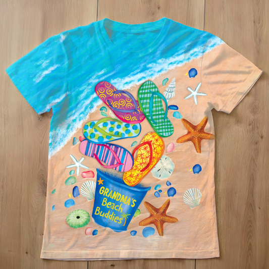 Grandma's Beach Buddies Summer Flip Flop, Custom Grandma & Kids TH 3D T-Shirts 3D T-Shirt