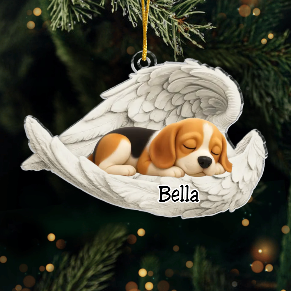 Custom Beagle Angel Dog Ornament – Personalized Sleeping Dog Christmas Gift for Dog Lovers, Pet Memorial Tree Decoration Ornament