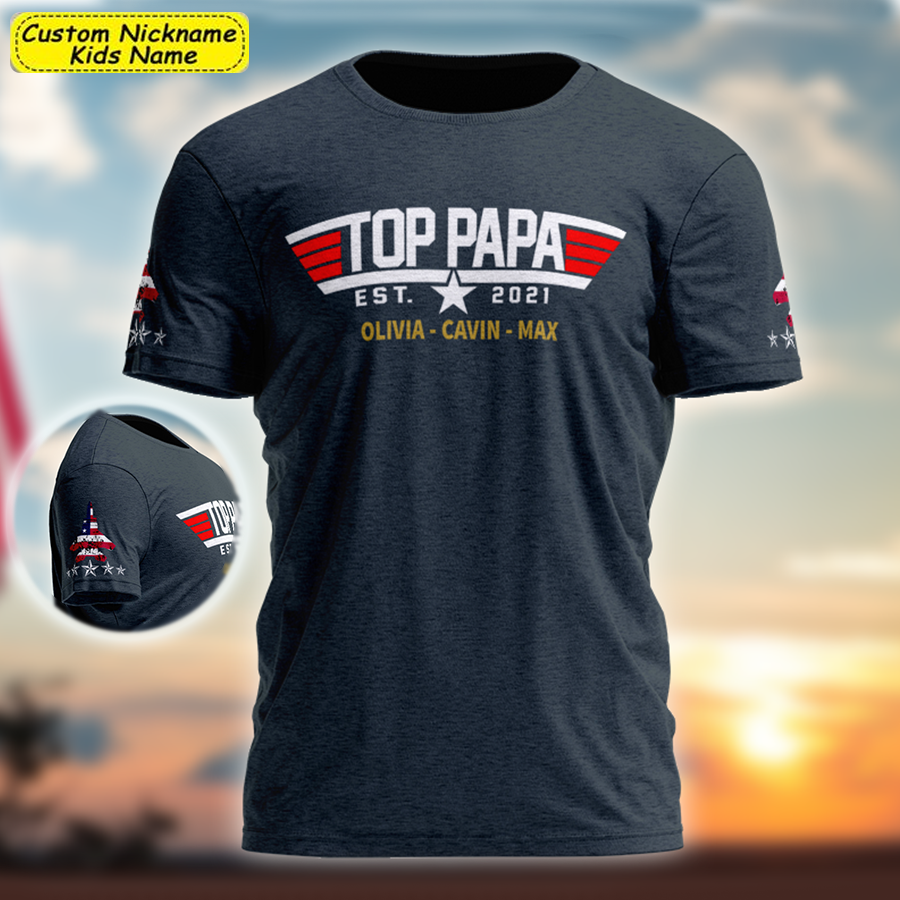 Custom Top Papa With Grandkids Father's Day T-Shirt