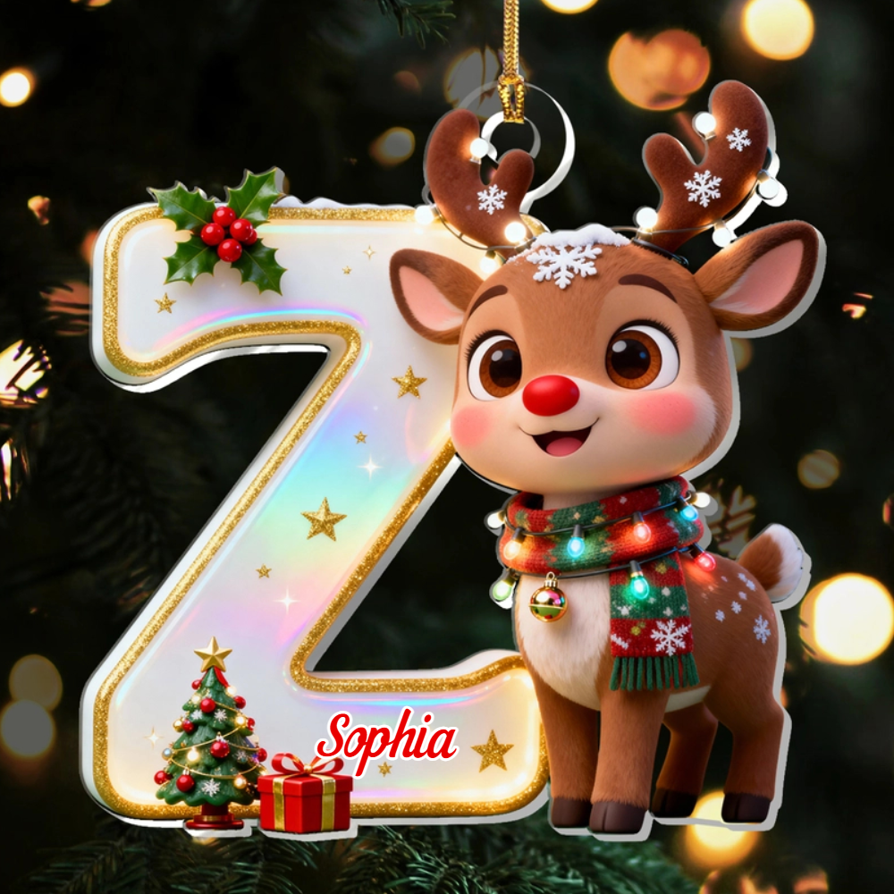 Personalized Reindeer Alphabet Ornament – Custom Name Cute Christmas Gift for Children and Loved Ones Ornament