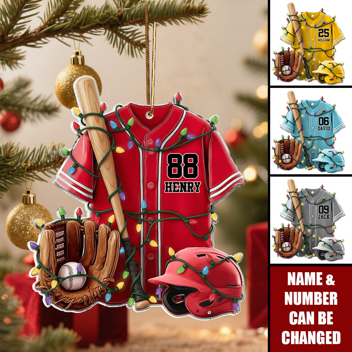 Personalized Baseball Ornament – Custom Jersey Design, Add Name & Number, Perfect Christmas Gift for Baseball Lovers Ornament