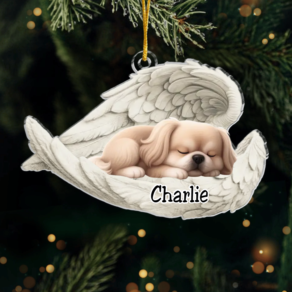 Custom Pekingese Angel Ornament – Personalized Sleeping Dog Christmas Gift for Dog Lovers, Pet Memorial Tree Decoration Ornament