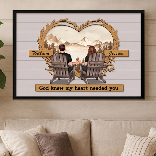Couple Mountain View Poster – “God Knew My Heart Needed You” wall art, a perfect romantic gift for couples Poster