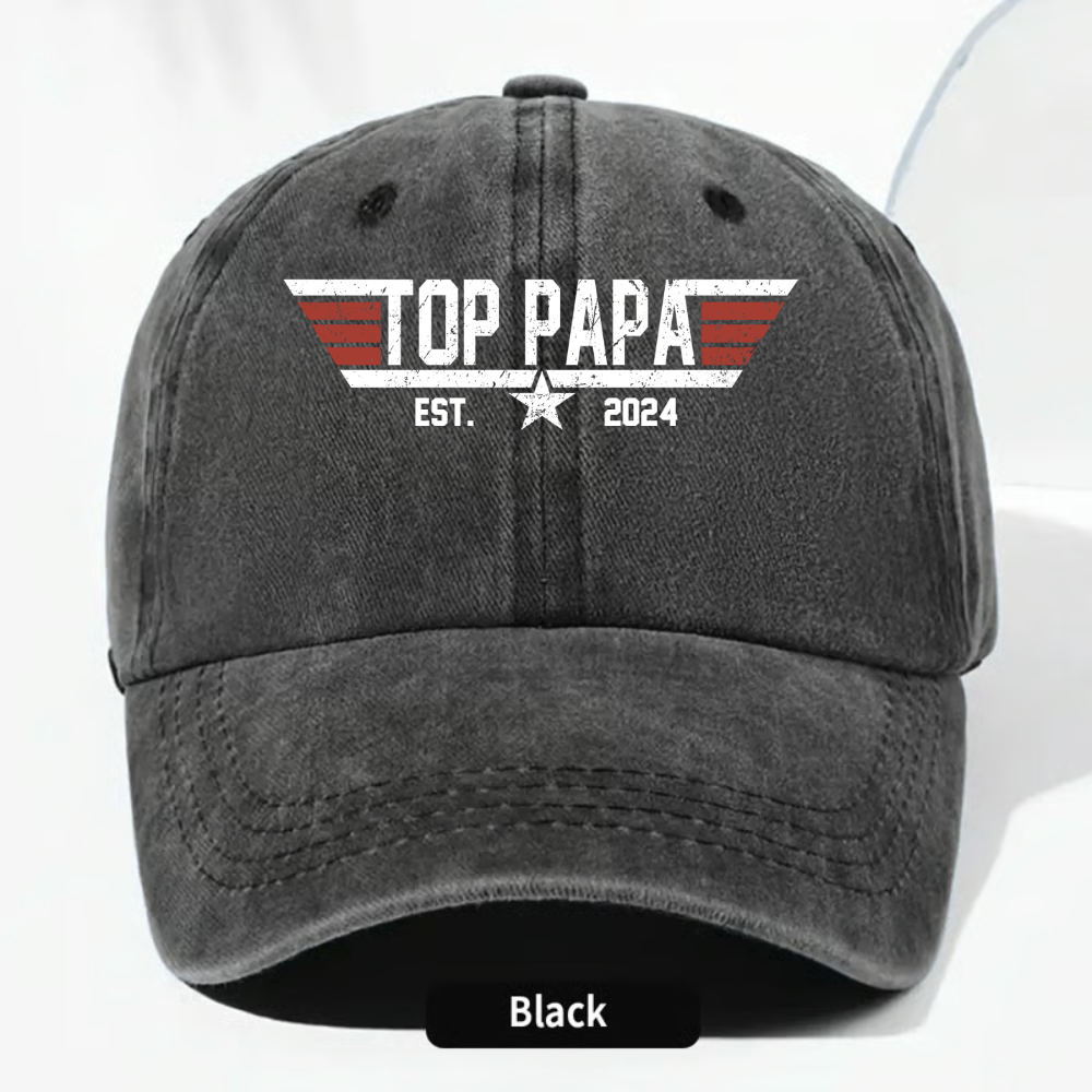 Personalized Gift Top Papa, Grandpa's Birthday, Father's Day Gift Trend, Personalized Custom Vintage Washed Denim Cap