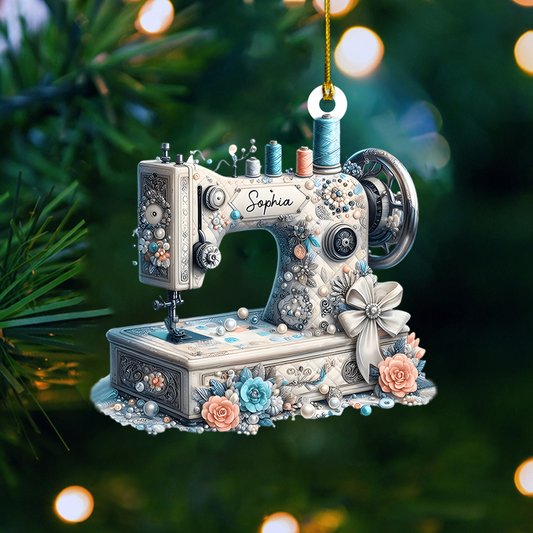 Personalized Sewing Machine Ornament – Custom Name Vintage Seamstress Decor, Quilter Christmas Tree Keepsake Gift Ornament