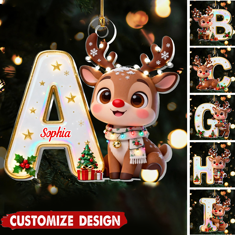Personalized Reindeer Alphabet Ornament – Custom Name Cute Christmas Gift for Children and Loved Ones Ornament