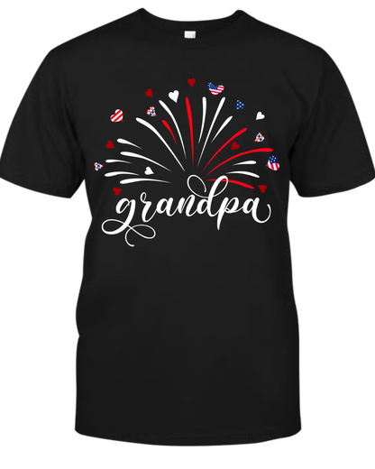 Firework America Flag Grandpa And Kids T-Shirt