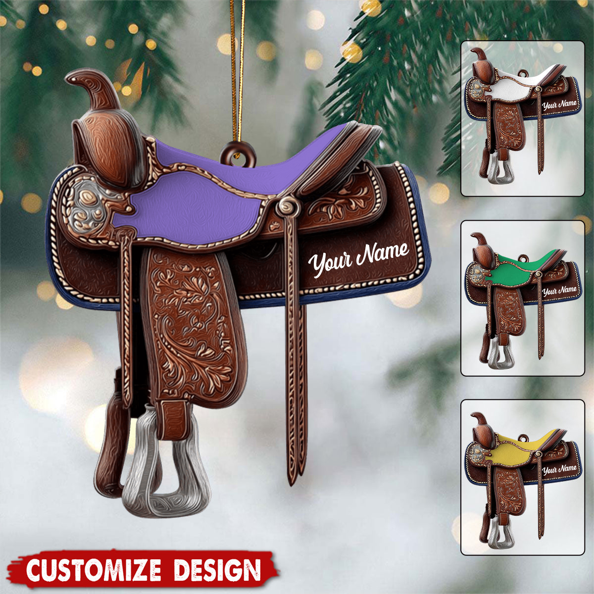 Personalized Western Horse Saddle Ornament – Custom Christmas Gift for Cowboy, Cowgirl, Rodeo Riders, Horse Lovers Ornament